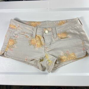 American Eagle Outfitters Floral Stretch Denim Jean Shorts Ultra Low Rise Size 2